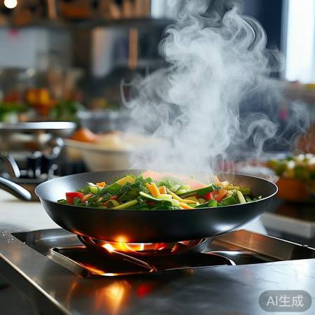 “低油温，少油烟，健康烹饪。”
