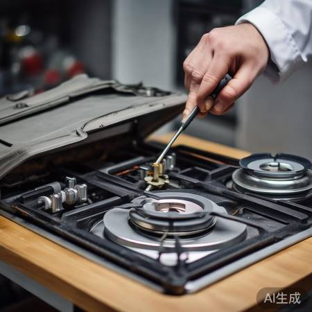 燃气灶拆解，卸燃烧器螺丝。