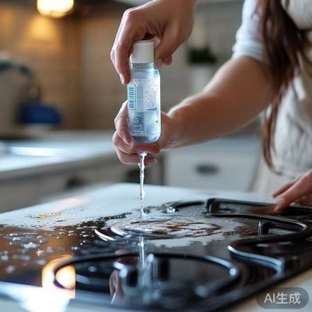 灶心除垢，均匀涂抹清洁剂。