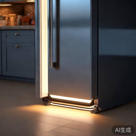 冰箱门底照明，温馨弯腰观。