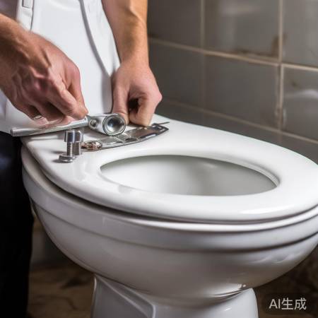 安装水管后,稳装水箱。