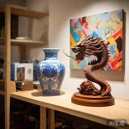 瓷器、木雕、现代艺术品，艺术摆