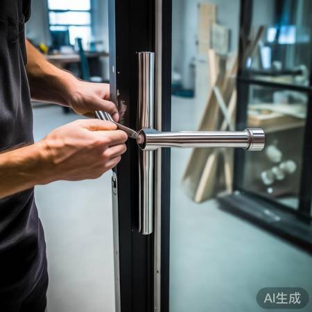 安装门把手,螺丝对齐对称。