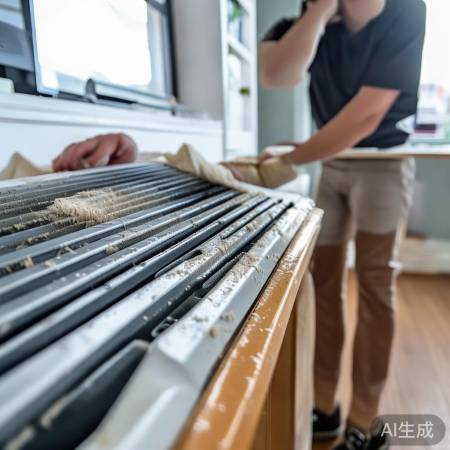 清理出风口积灰，减小响声。