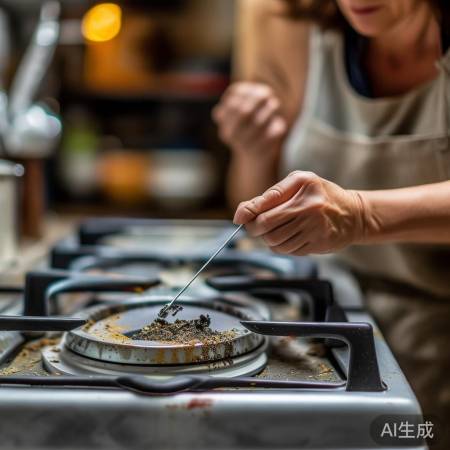 燃气灶喷嘴堵塞，清理解决燃烧问