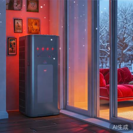 空气能制热，红蓝绿灯辨冷热。