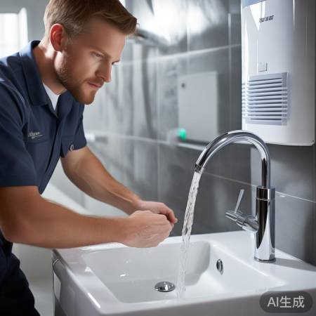 清洁热水器排污口,清水冲洗完毕