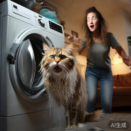 猫咪洗衣机险情,主人及时救出