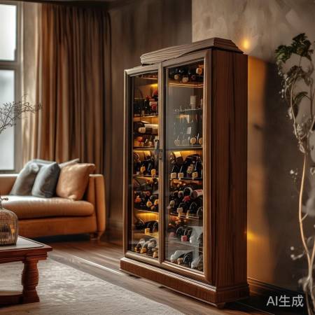 酒柜摆沙发旁，平衡美观两不误。