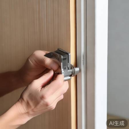 安装指纹锁，确保平行牢固