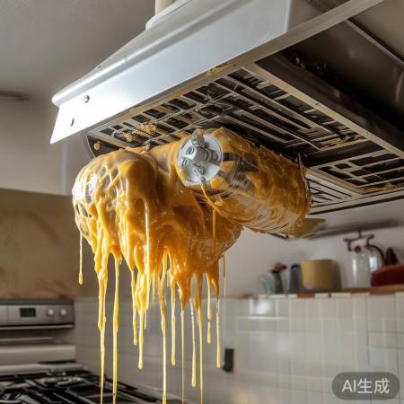 油烟机内部油污堵塞，阻力增大