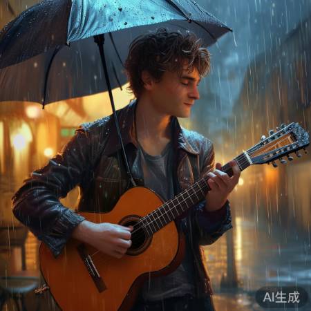 浪漫男主角雨中弹吉他