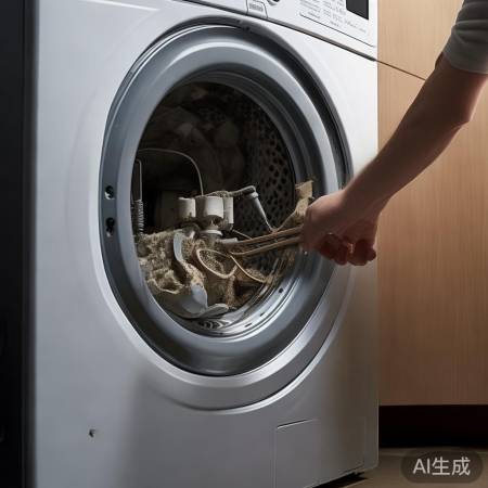 检查洗衣机底部，清理排水泵