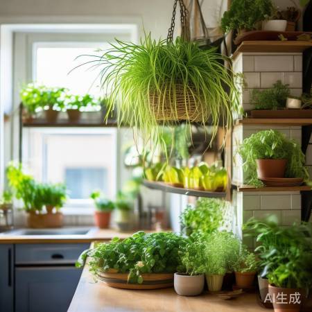 厨房添绿植，空气清新生机。